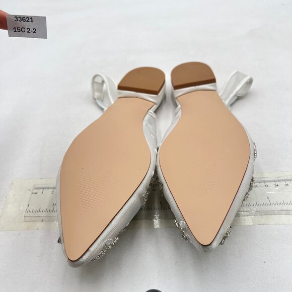 White Mesh Pearl Bridal Slingback Pump Pointed Toe Slip On Low Heel Wedding Shoe - Picture 6 of 7